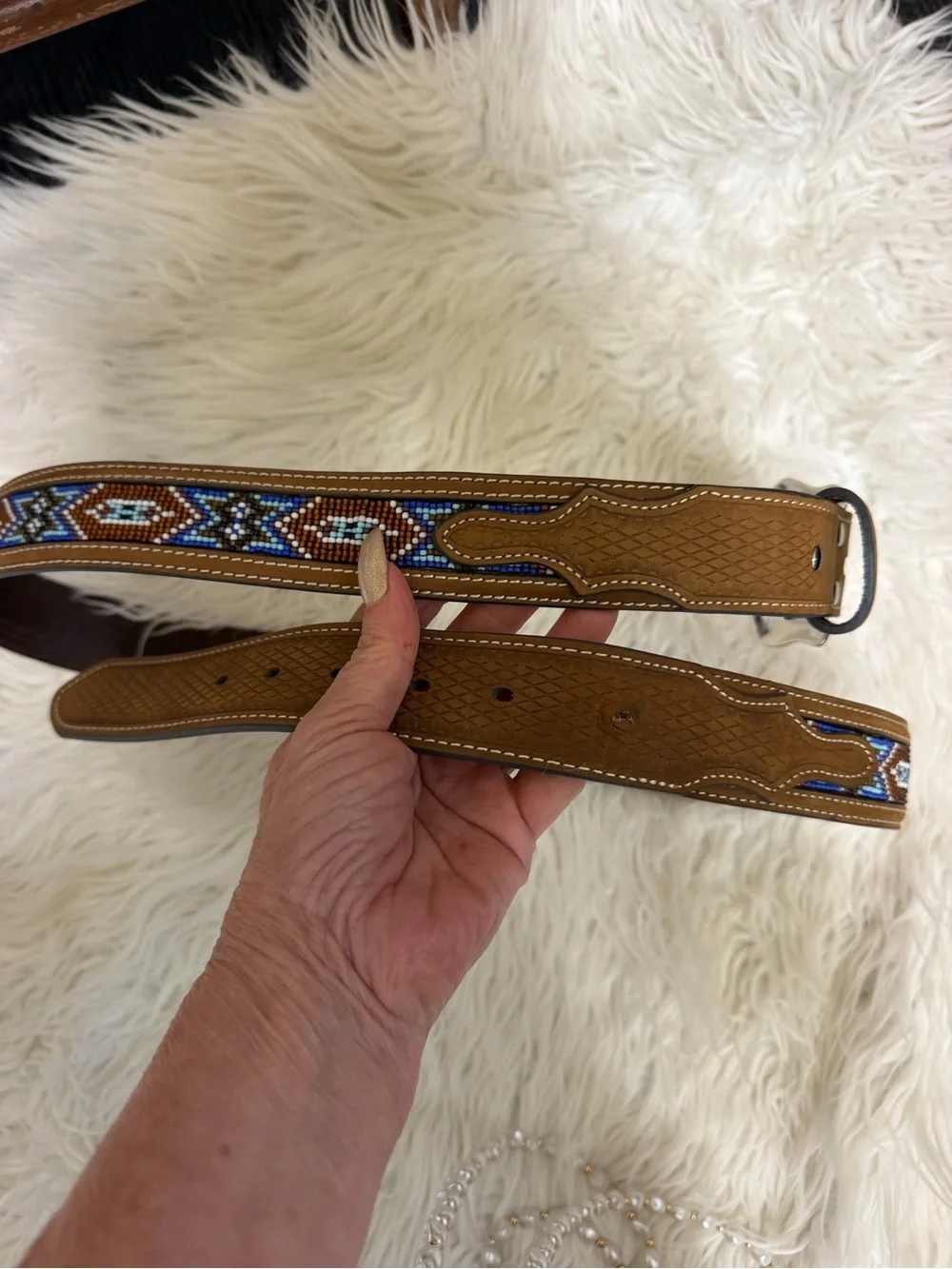 Nocona Men's Brown Leather Beaded Western Belt Size 44